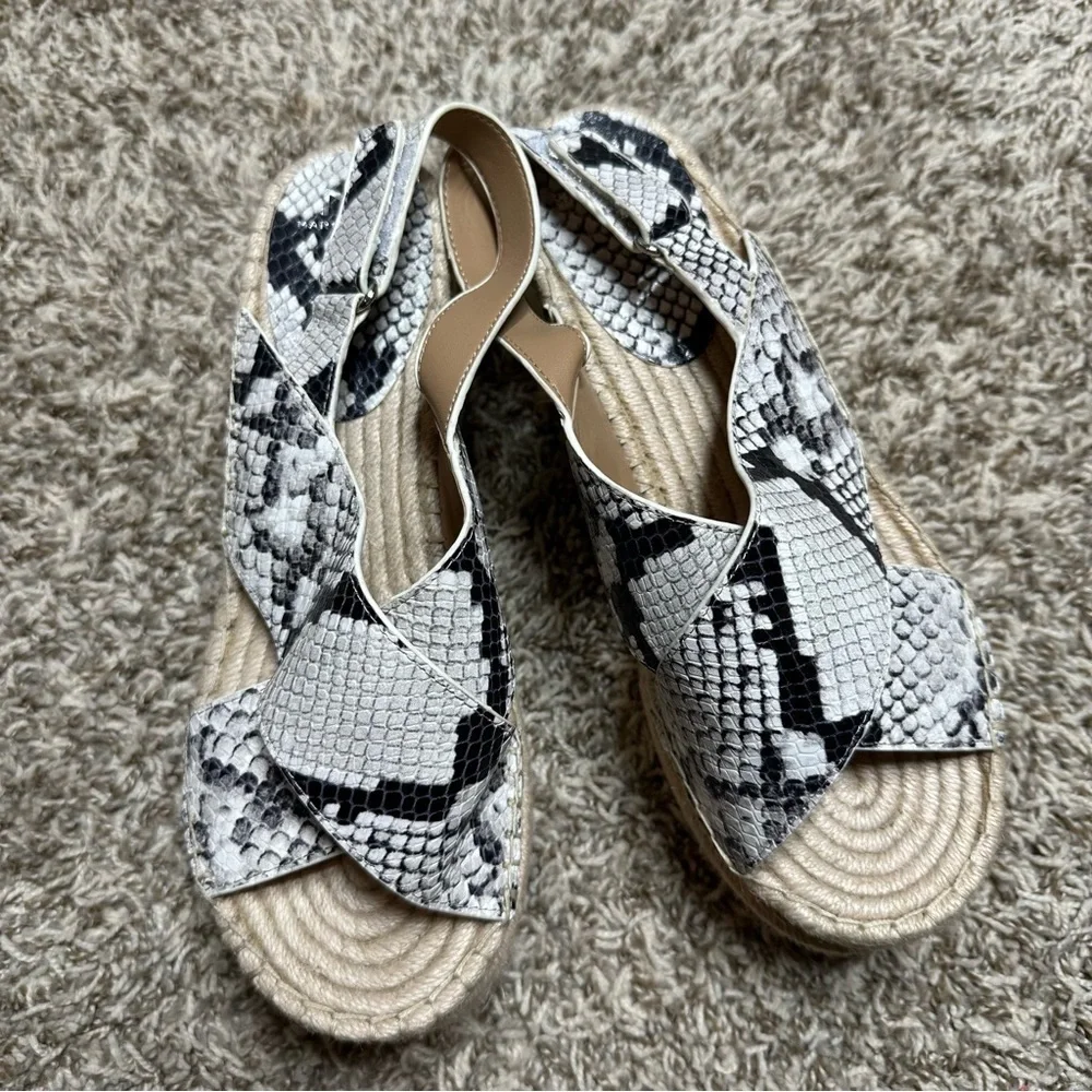 Marc Fisher Milgandy2 Slingback Espadrille Wedge Platform Gray Snakeskin Leather